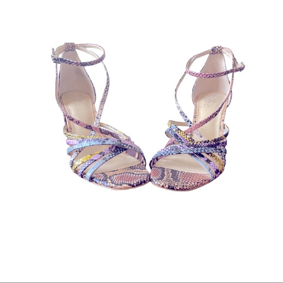 Vince Camuto Winivey strappy colorful snakeskin block heel leather sandals - Picture 3 of 7
